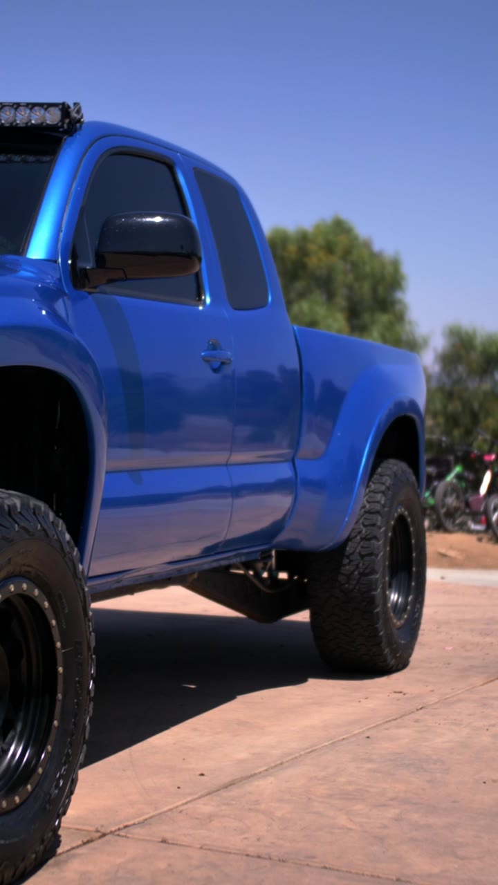 Freshly detailed truck, glossy side profile
